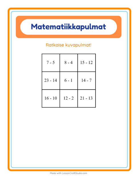 Esikatselu: Matematiikkapulma-tehtäväarkki, aiheena Heinäkuun 4., 1. luokka