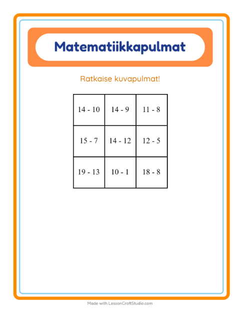 Matematiikkapulma, vähennyslasku – Huonekalut