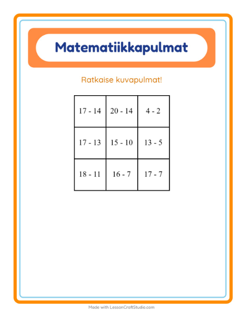 Matematiikkapulma, vähennyslasku – Hyönteiset ja ötökät