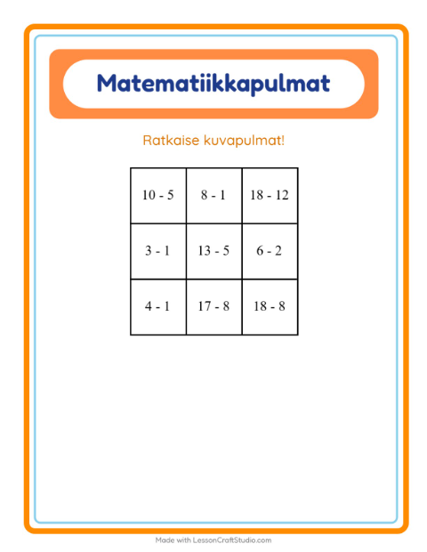 Esikatselu: Matematiikkapulma-tehtäväarkki, aiheena Kesä, 1. luokka