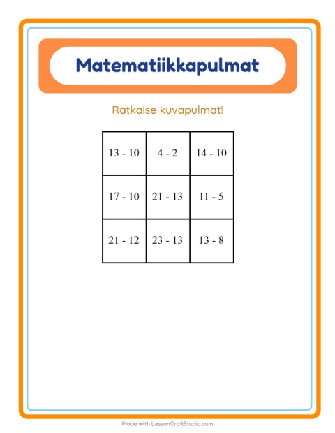 Esikatselu: Matematiikkapulma-tehtäväarkki, aiheena Kevät, 1. luokka