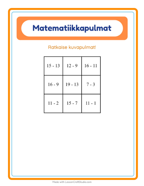 Matematiikkapulma, vähennyslasku – Kiitospäivä