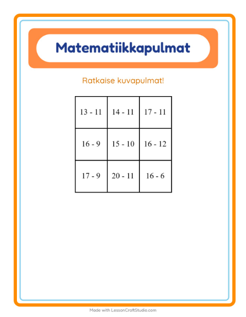 Matematiikkapulma, vähennyslasku – Kodin ympärillä