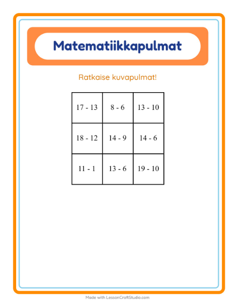 Matematiikkapulma, vähennyslasku – Leipomo