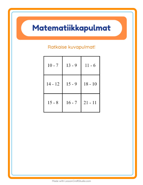 Matematiikkapulma, vähennyslasku – Leirielämä