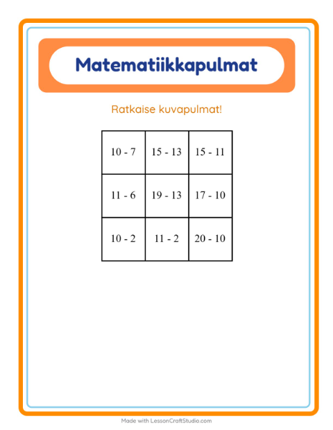 Matematiikkapulma, vähennyslasku – Lelut
