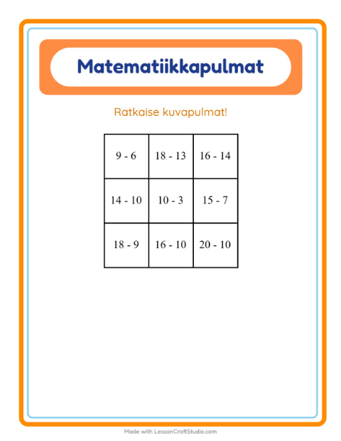 Esikatselu: Matematiikkapulma-tehtäväarkki, aiheena Lentävät asiat, 1. luokka