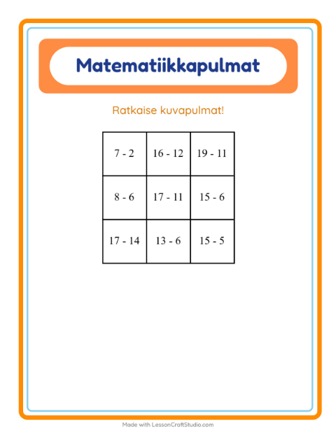 Esikatselu: Matematiikkapulma-tehtäväarkki, aiheena Matelijat ja sammakkoeläimet, 1. luokka