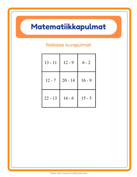 Matematiikkapulma, vähennyslasku – Metsän eläimet
