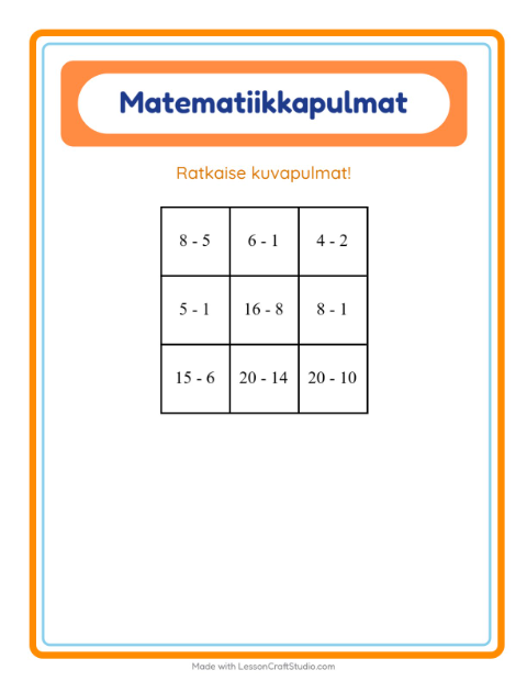 Matematiikkapulma, vähennyslasku – Muodot