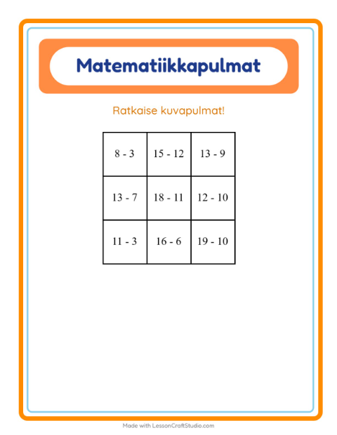 Matematiikkapulma, vähennyslasku – Musiikki
