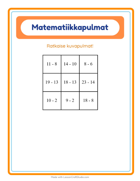 Matematiikkapulma, vähennyslasku – Pääsiäinen