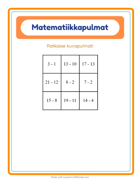 Esikatselu: Matematiikkapulma-tehtäväarkki, aiheena Talvi, 1. luokka