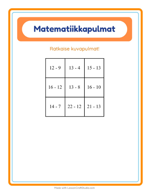 Matematiikkapulma, vähennyslasku – Vaatteet