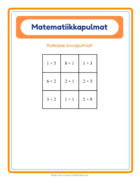 Esikatselu: Matematiikkapulma, yhteenlasku: Aamiainen – 1. luokan oppilaille