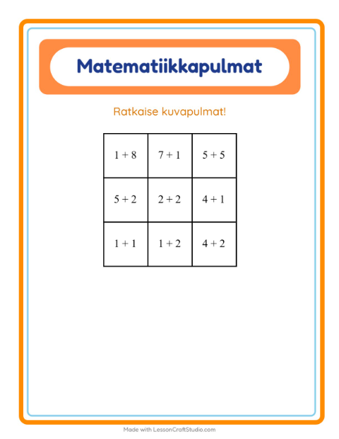 Esikatselu: Matematiikkapulma, yhteenlasku: Ammatit – 1. luokan oppilaille