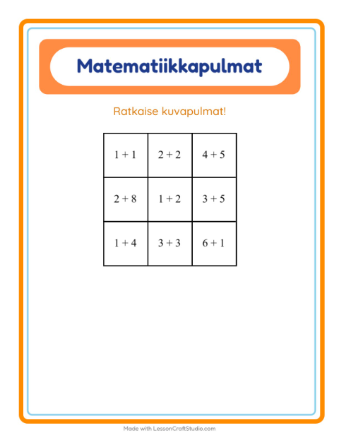 Esikatselu: Matematiikkapulma, yhteenlasku: Dinosaurukset – 1. luokan oppilaille