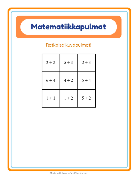Esikatselu: Matematiikkapulma, yhteenlasku: Eläimet – 1. luokan oppilaille