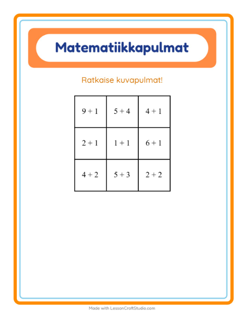 Esikatselu: Matematiikkapulma-tehtäväarkki, aiheena Kesä, 1. luokka