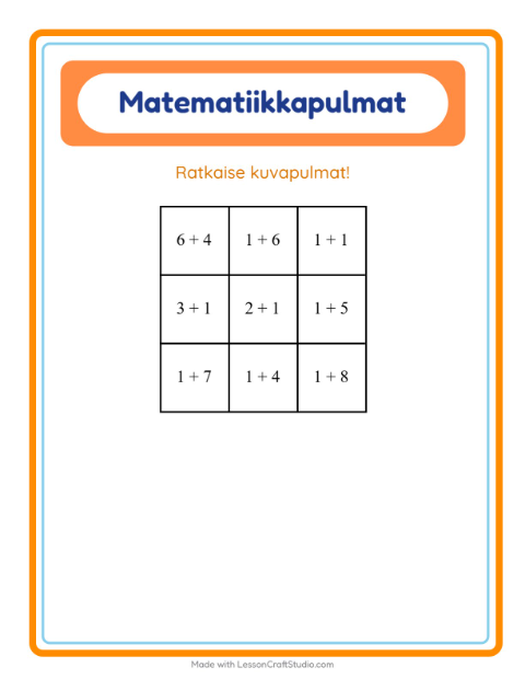 Matematiikkapulma, yhteenlasku – Kodin ympärillä