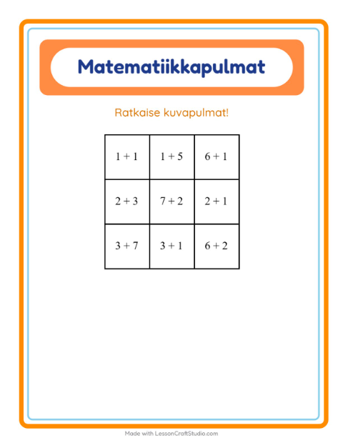 Matematiikkapulma, yhteenlasku – Muodot