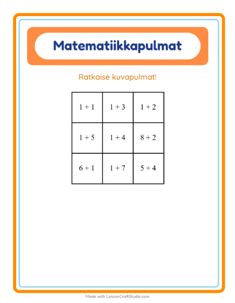 Matematiikkapulma, yhteenlasku – Työkalut