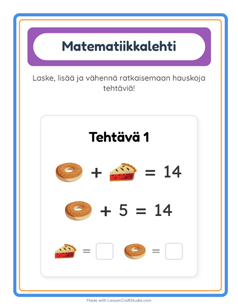 Esikatselu: Päättele kuvien arvot, kaksi kuvaa: Leipomo – 1. luokan oppilaille