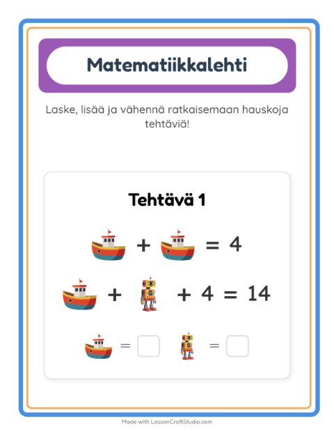 Esikatselu: Matematiikkatehtävä-tehtäväarkki, aiheena Lelut, Esiopetus