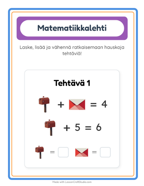 Esikatselu: Päättele kuvien arvot, kaksi kuvaa: Postitoimisto – 1. luokan oppilaille