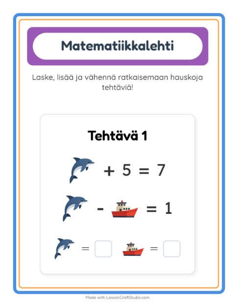 Esikatselu: Matematiikkatehtävä-tehtäväarkki, aiheena Ranta, Esiopetus