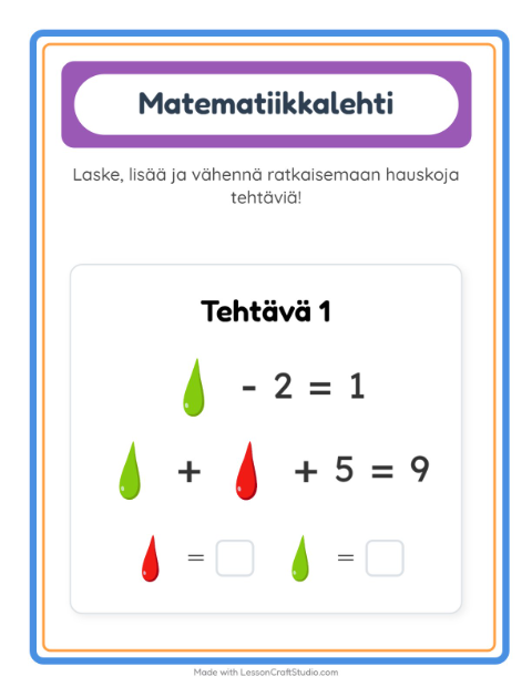Esikatselu: Matematiikkatehtävä-tehtäväarkki, aiheena Värit, Esiopetus