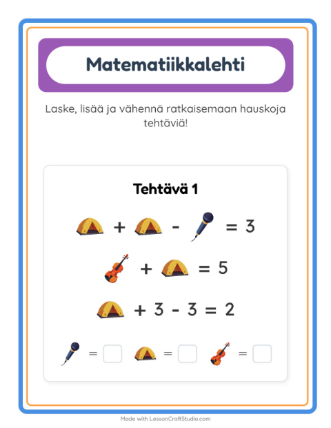 Päättele kolmella kuvalla – Aktiviteetit