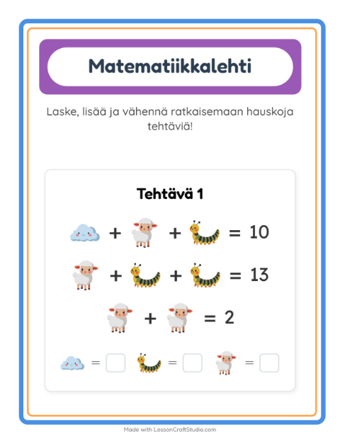 Esikatselu: Päättele kuvien arvot, kolme kuvaa: Kevät – 1. luokan oppilaille