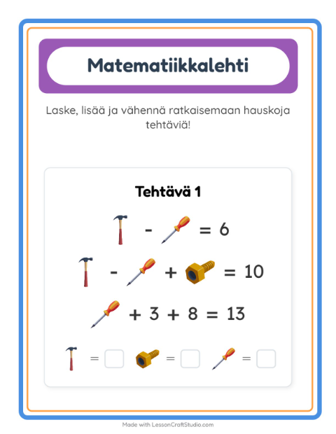 Päättele kolmella kuvalla – Työkalut