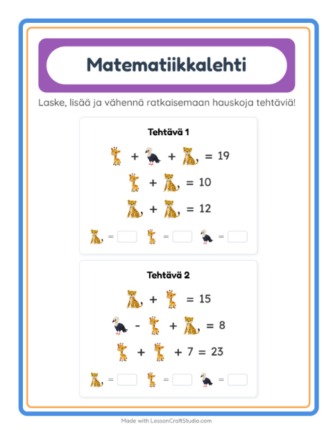 Esikatselu: Matematiikkatehtävä-tehtäväarkki, Esiopetus