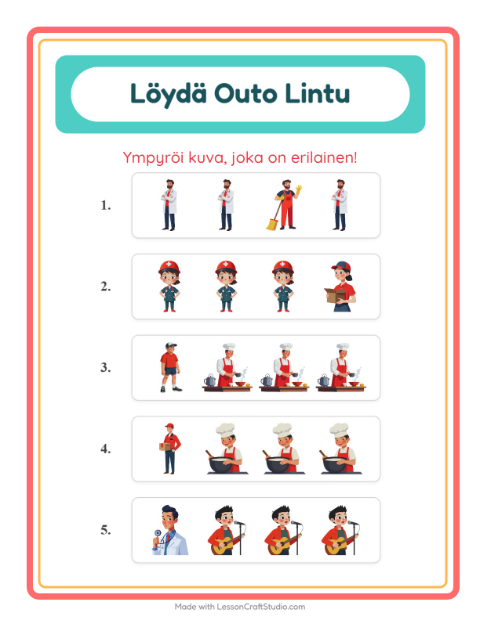 Mikä ei kuulu joukkoon (sama ryhmä) – Ammatit