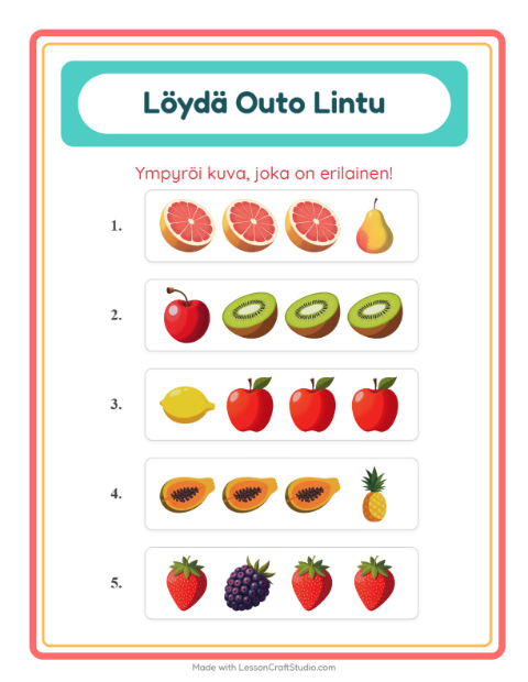 Mikä ei kuulu joukkoon (sama ryhmä) – Hedelmät