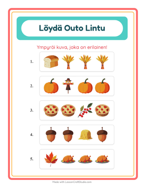 Mikä ei kuulu joukkoon (sama ryhmä) – Kiitospäivä