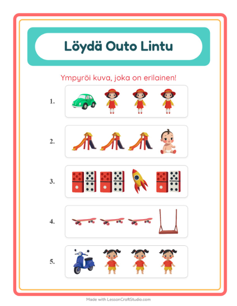 Mikä ei kuulu joukkoon (sama ryhmä) – Lelut