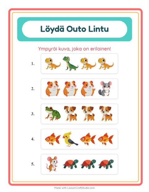 Mikä ei kuulu joukkoon (sama ryhmä) – Lemmikit