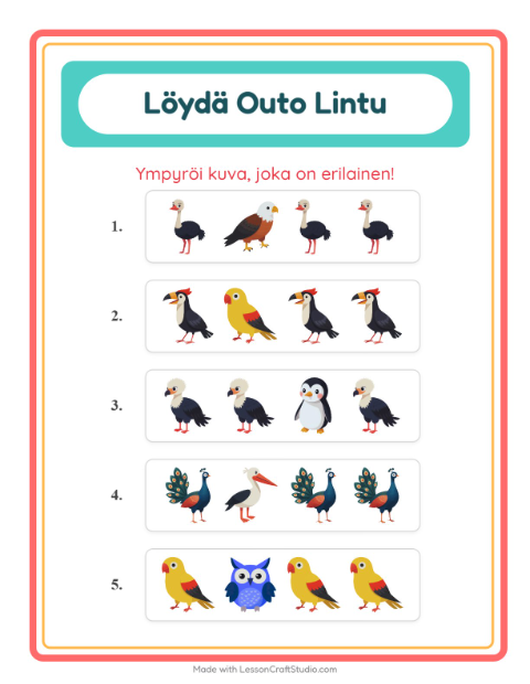 Mikä ei kuulu joukkoon (sama ryhmä) – Linnut