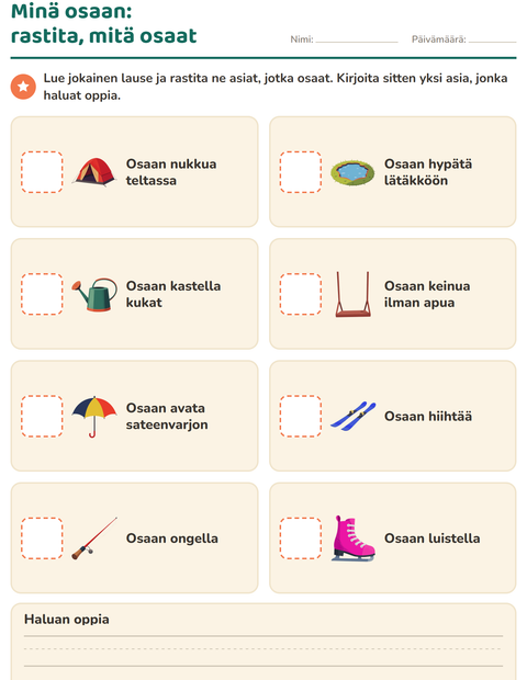 Esikatselu: Minä itse-tehtäväarkki, Esiopetus