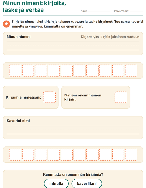 Esikatselu: Minä itse-tehtäväarkki, Esiopetus