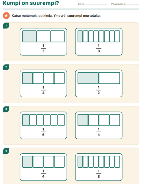 Esikatselu: Murtoluvut-tehtäväarkki, 3. luokka