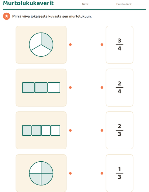 Esikatselu: Murtoluvut-tehtäväarkki, 2. luokka