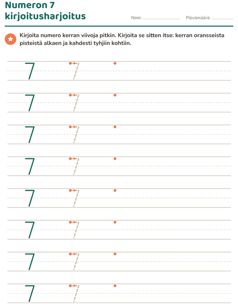 Esikatselu: Numeroiden kirjoittaminen-tehtäväarkki, Esiopetus