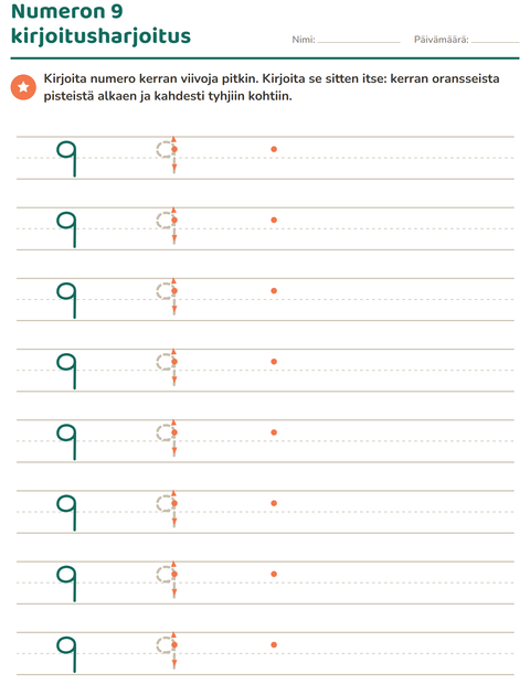 Esikatselu: Numeroiden kirjoittaminen-tehtäväarkki, Esiopetus