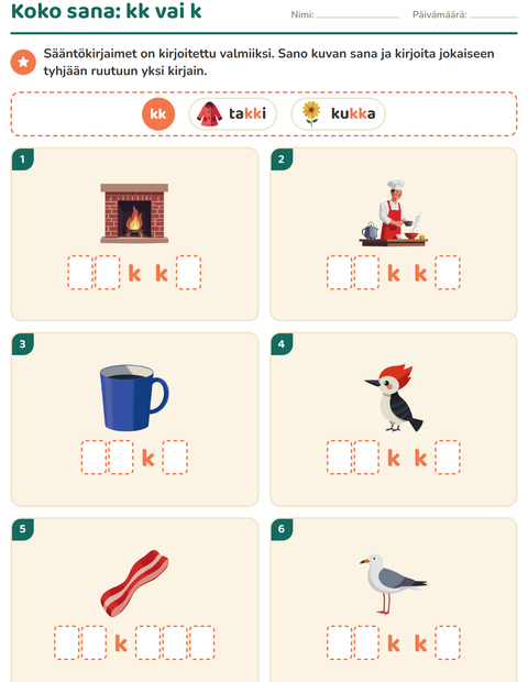 Esikatselu: Oikeinkirjoitus-tehtäväarkki, 2. luokka