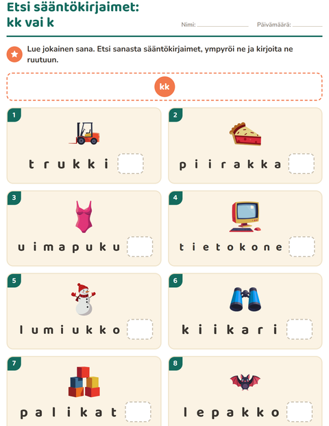 Esikatselu: Oikeinkirjoitus-tehtäväarkki, 2. luokka