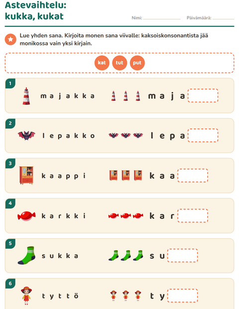Esikatselu: Oikeinkirjoitus-tehtäväarkki, 2. luokka
